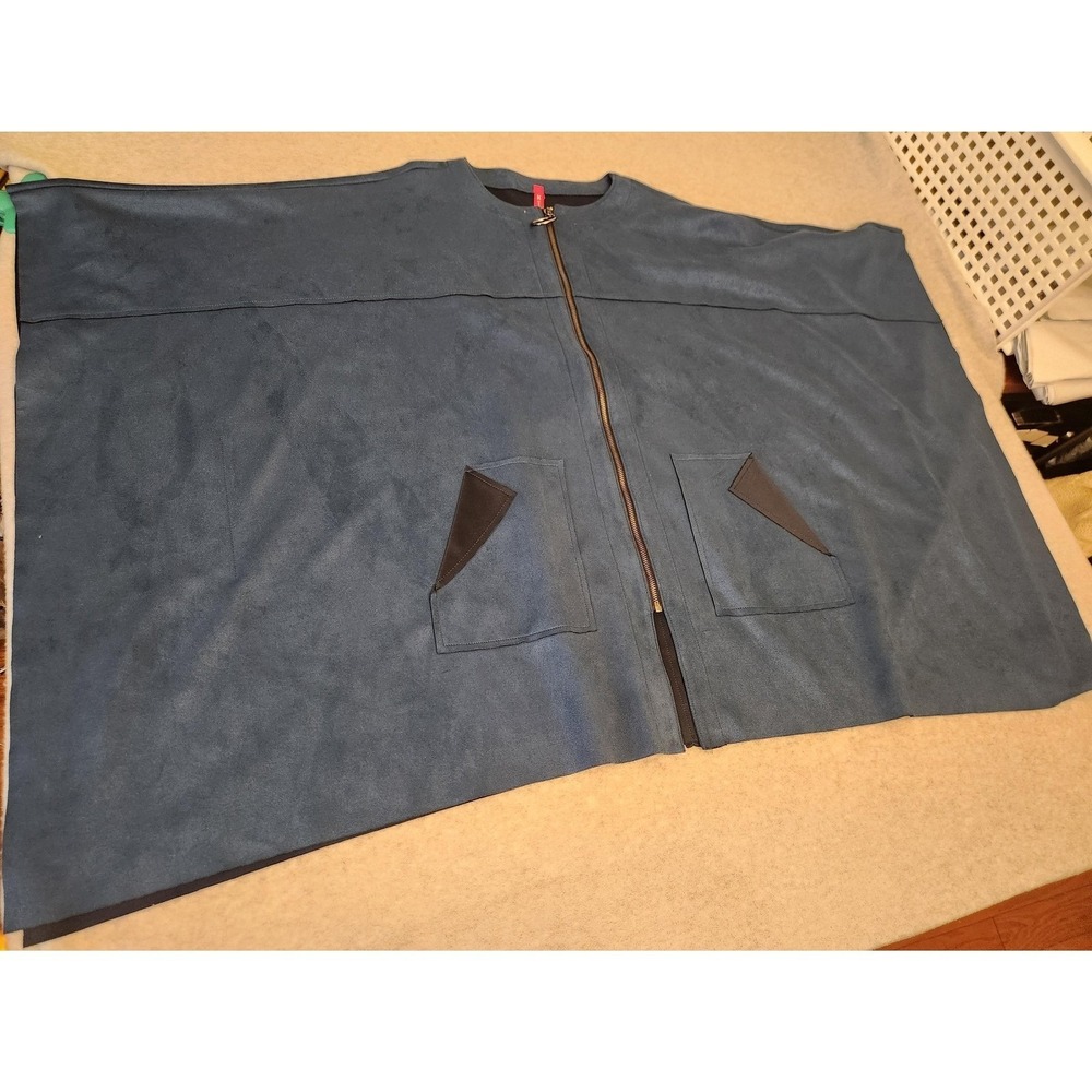 IC by Connie K Cape Poncho Womens Small Blue Faux Suede Zip Front Ring Pull USA